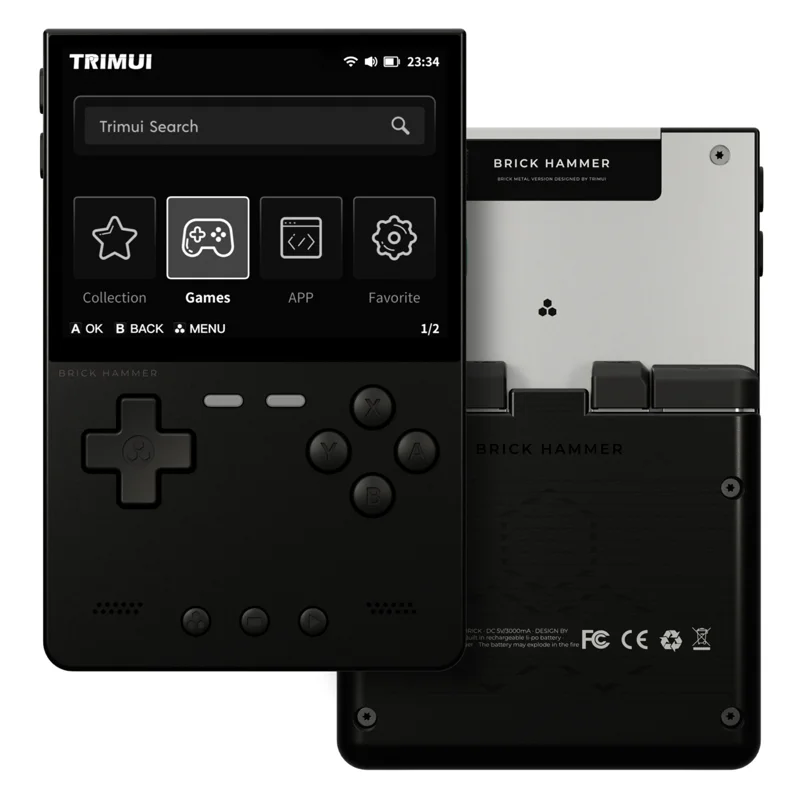 TRIMUI BRICK Hammer Handheld Video Game Console 3.2 Inch IPS Screen Retro Arcade Gamepad, with 256GB Card - Black - 1