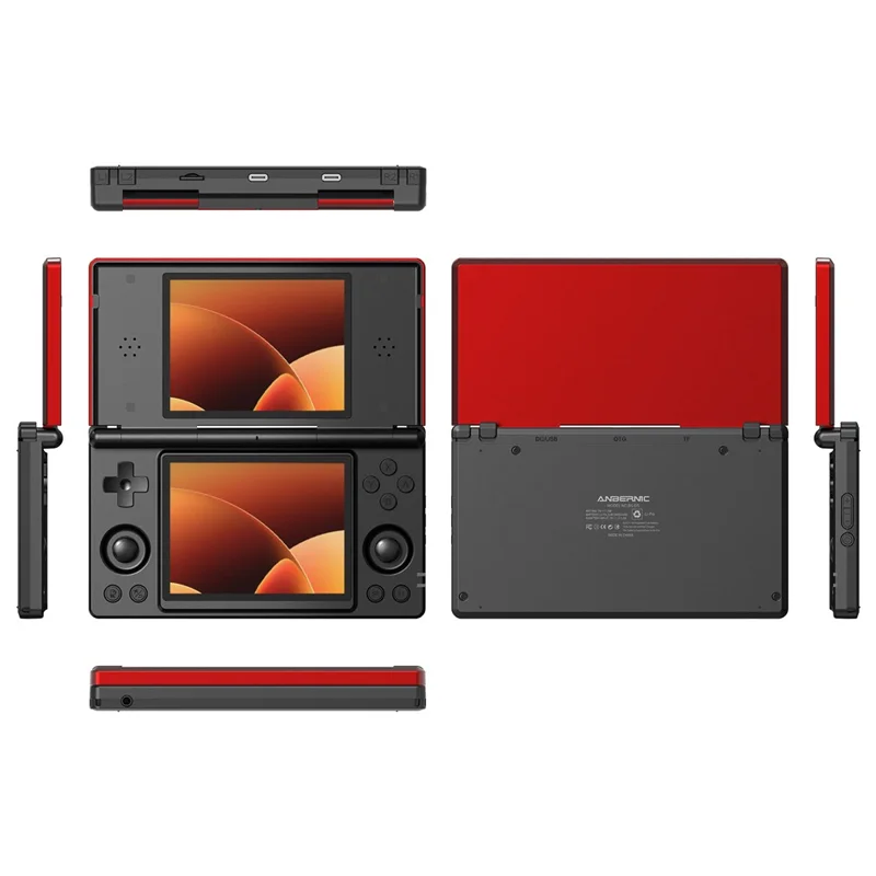 ANBERNIC 128G RG DS Handheld Game Console Retro Arcade Android Open Source Console with Dual IPS Screens - Red / Black - 1