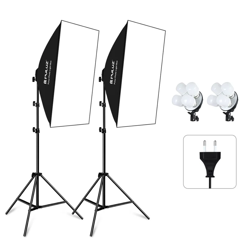 PULUZ PKT3134 2Pcs 50x70cm Softbox + 8x E27 LED Light Bulb + 2 x Tripod Stand Photography Kit - EU Plug - 1