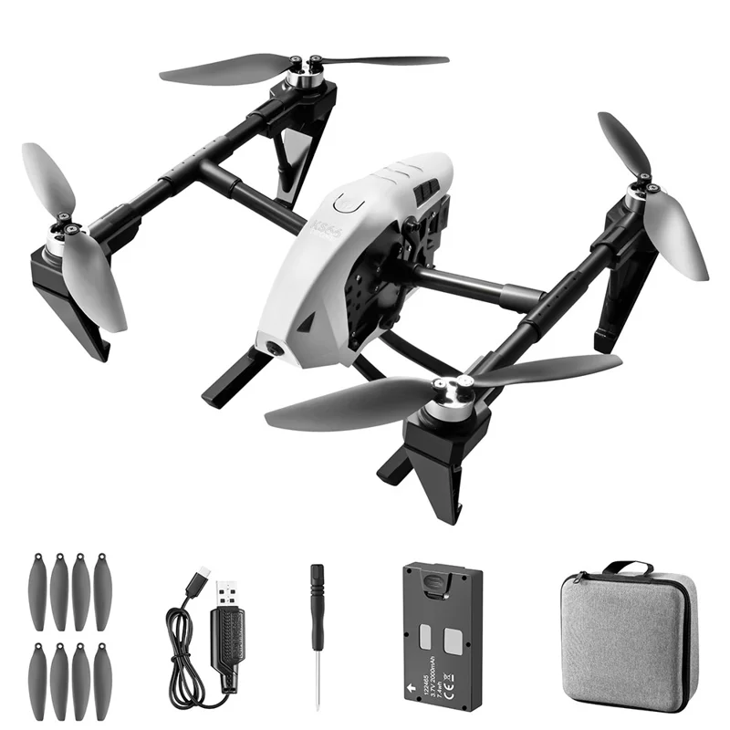 LSRC KS66 Aerial Photo Alloy Drone Brushless RC Aircraft HD 480P Camera Optical Flow Quadcopter Toy, Single Battery - White - 1
