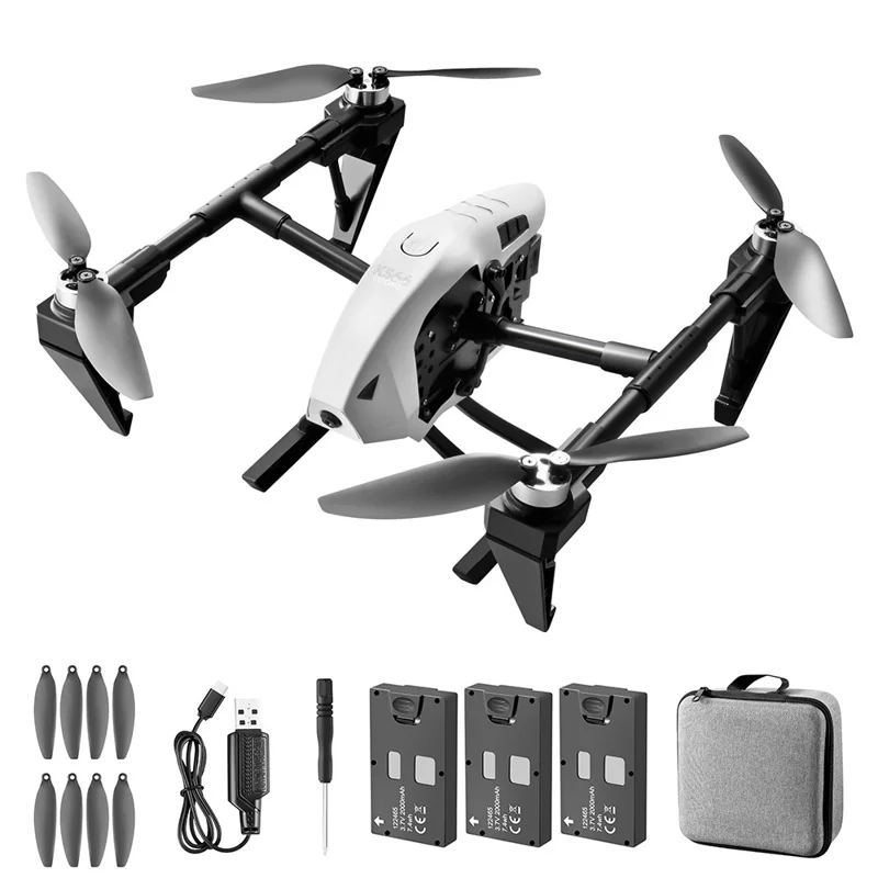 LSRC KS66 Aerial Photo Alloy Aircraft Brushless RC Drone HD 480P Camera Optical Flow Quadcopter Toy, 3 Batteries - White - 1