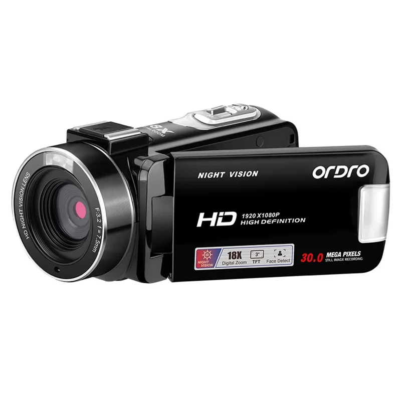 ORDRO B320 3.0 Inch IPS Screen Infrared Night Vision HD Camcorder 18X Digital Zoom 30MP Digital Camera - Black / EU Plug - 1