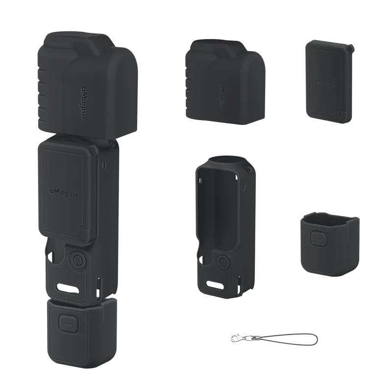 AMAGISN For DJI Osmo Pocket 4 Full Body Protection Shockproof Silicone Case Action Camera Protective Cover - Black - 1