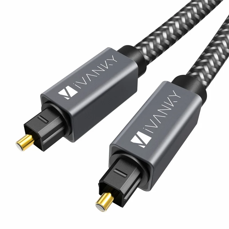 IVANKY OC03 3m Woven Nylon Digital Audio Hifi Toslink Fiber Cable for Home Theater / TV / PS4 / Xbox / Freebox - Grey - 1