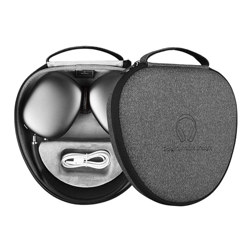 WIWU Portable Ultrathin Headset Storage Bag Plush Lining Earphone Headphone Protective Case for AirPods Max - Grey - 1