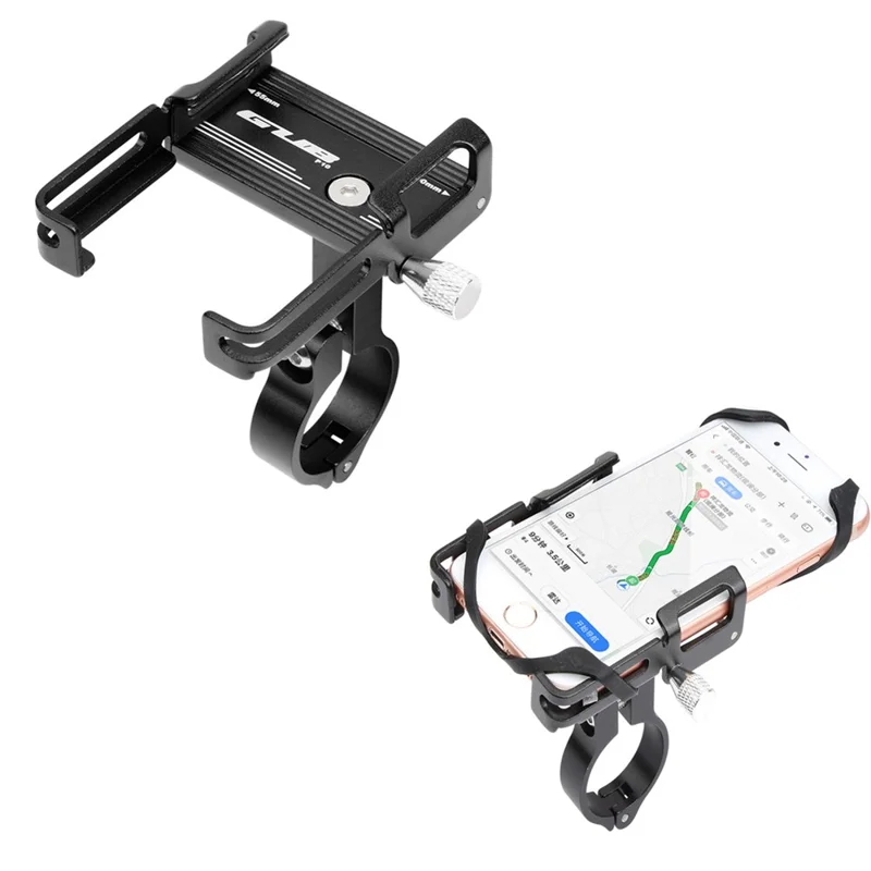 GUB P10 Aluminum Alloy Bicycle Handlebar Bracket Holder Mobile Phone GPS Stand Silicone Motorcycle Cycling Mount - Black - 1