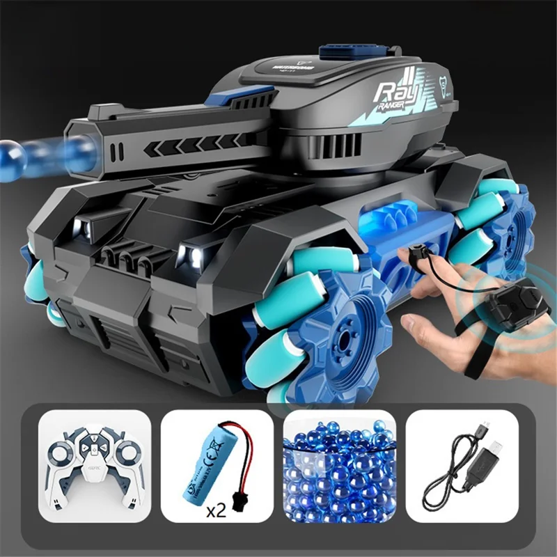 4DRC Y1 Remote Control + Watch Gesture Control RC Tank Water Bomb Car Battle Game Toy, with 2 Battery - Blue - 1