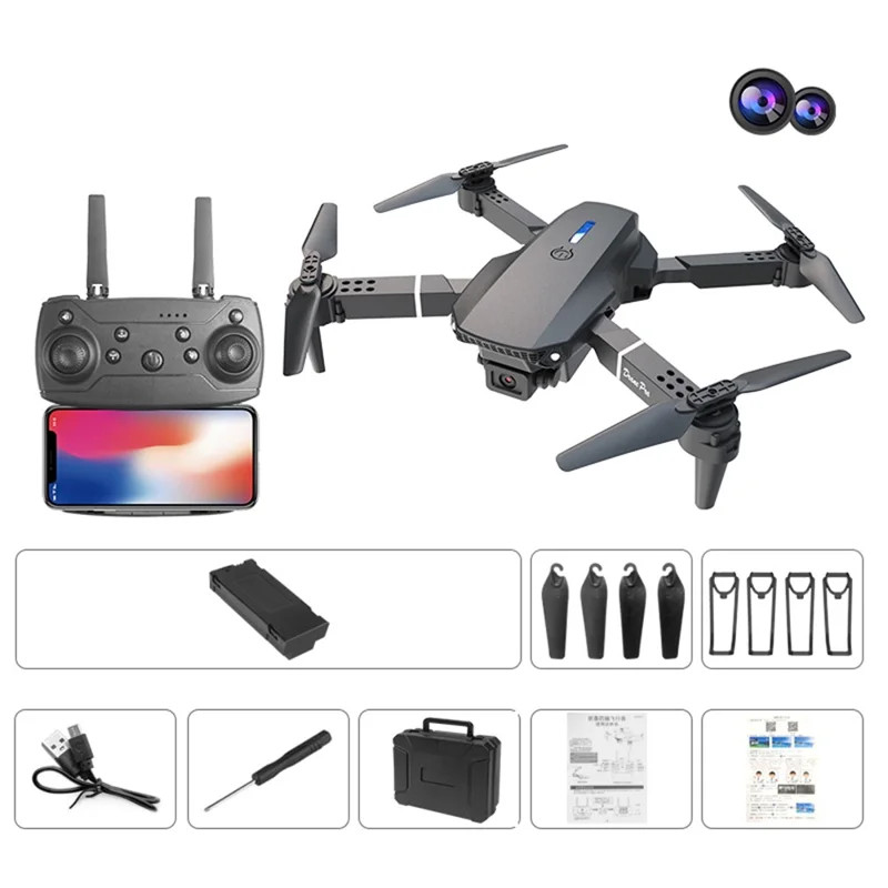 XKJ E88pro E525PRO Folding Drone 4K HD Dual Cameras Remote Control WiFi Transmission Video FPV Drones RC Quadcopters - Black - 1
