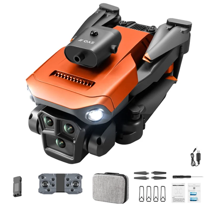 XKJ K6 MAX 3-Camera Obstacle Avoidance Drone HD Aerial Photography Folding Quadcopter RC Aircraft with Single Battery - Orange - 1