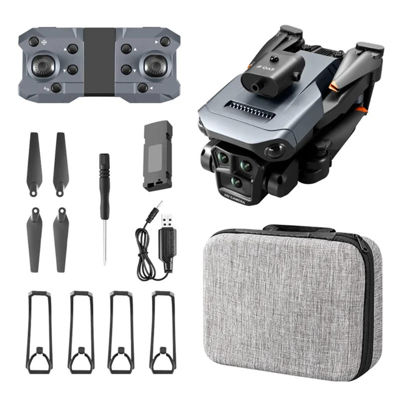 XKJ K6 MAX 3-Camera 4-Way Obstacle Avoidance RC Drone 2.4G Folding Aircraft with Air Pressure Altitude Hold, Single Battery - Black - 1