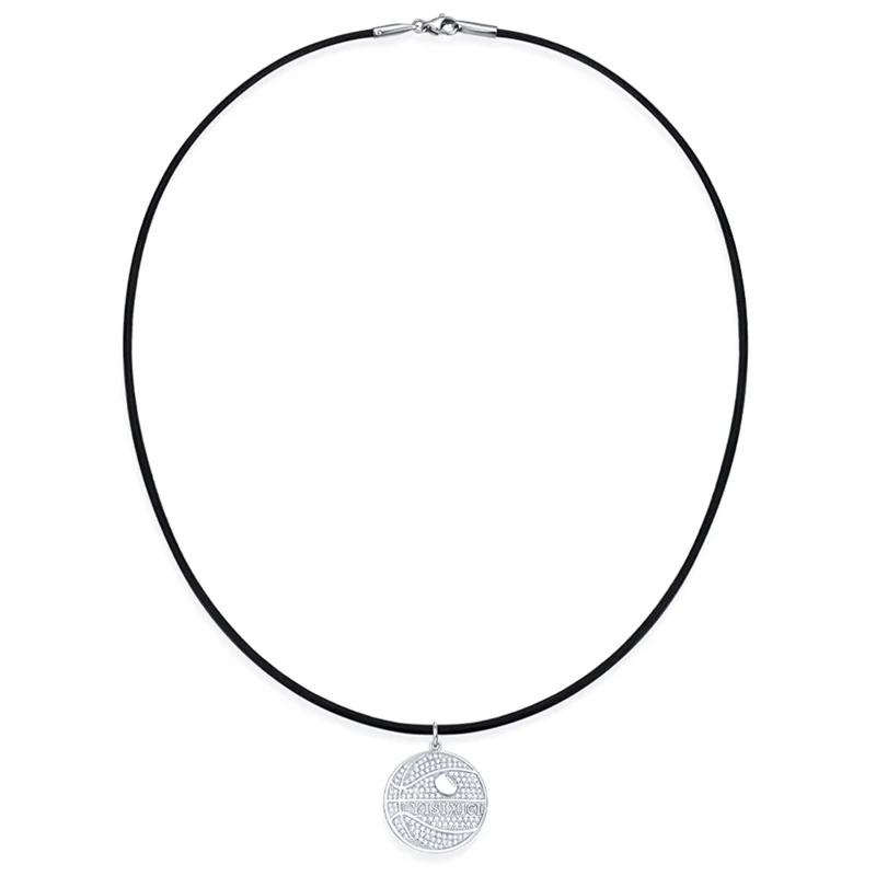 YISIXICI XL13140040 Zirconia Basketball Pendant Necklace S925 Silver Neck Jewelry with Cowhide Leather Rope - 1