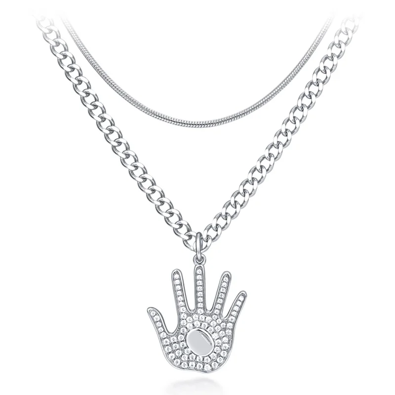 YISIXICI XL13140032 Hand Of Basketball Necklace S925 Silver Neck Jewelry (Dual Circle Chain) - Style A - 1