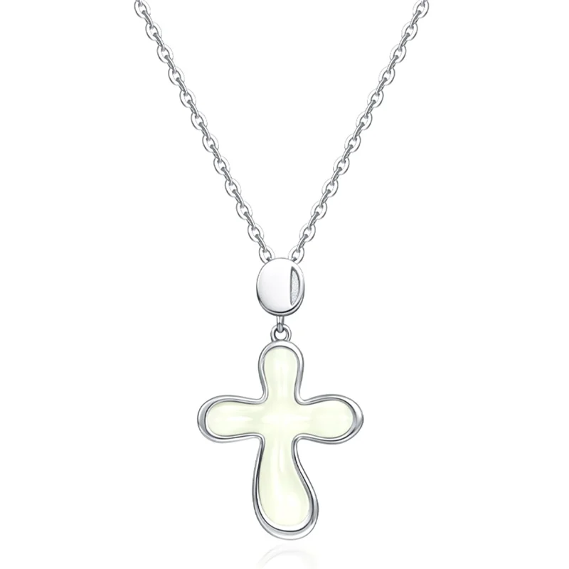 YISIXICI XL13140046 Women's Necklace Nephrite Jade Cross Pendant S925 Silver Neck Jewelry - White - 1