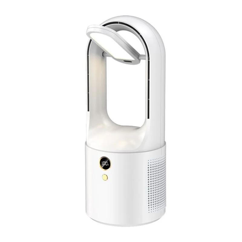 X27 Bladeless Fan Strong Wind LED Light USB Rechargeable Cooler Fan - White - 1