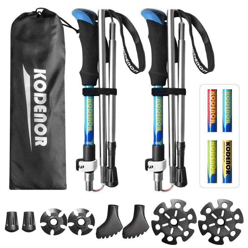 KODENOR 2 PCS Collapsible Trekking Pole Set For Trekking Camping Traveling Climbing Short Style - Blue - 1